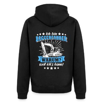 Baggerfahrer Bagger - Unisex Premium Bio Zip Hoodie - Schwarz - Hinten - Nico (187cm)