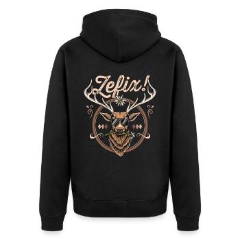 Zefix T-Shirt bayrisch Grantler Trachtenshirt Mann - Unisex Premium Bio Zip Hoodie - Schwarz - Hinten - Nico (187cm)