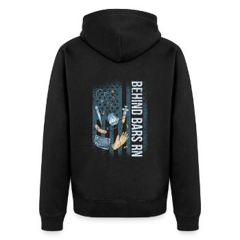 Behind Bars RN Corrections Nurse - Unisex Premium Organic Zip Hoodie - black - Back - Nico (187cm)