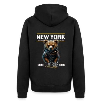 New York - Unisex Premium Bio Zip Hoodie - Schwarz - Hinten - Nico (187cm)