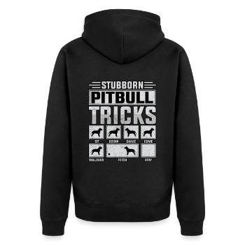 Stubborn pitbull tricks - Unisex Premium Bio Zip Hoodie - Schwarz - Hinten - Nico (187cm)