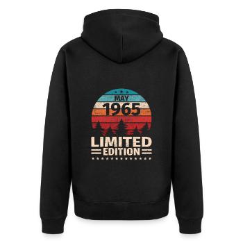 58. Geburtstag Mai Jahrgang 1965 Vintage - Unisex Premium Bio Zip Hoodie - Schwarz - Hinten - Nico (187cm)