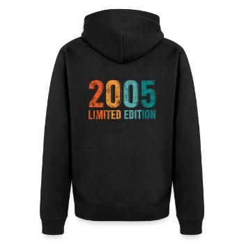 Limited Edition Vintage 2005 Retro Design - Unisex Premium Organic Zip Hoodie - black - Back - Nico (187cm)