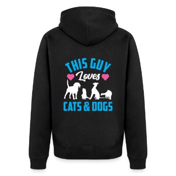This guy loves cats and dogs Dog Cat - Unisex Premium Organic Zip Hoodie - black - Back - Nico (187cm)