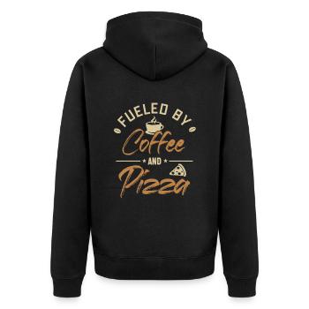 Alimenté par le café et la pizza plateau à pizza Four à pizza - Veste à capuche bio Premium Unisexe - noir - Dos - Nico (187cm)
