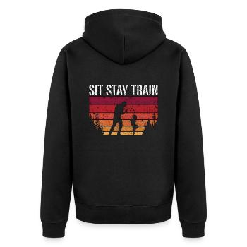 Animal Trainer Sit Stay Train Retro Dog Training - Unisex Premium Organic Zip Hoodie - black - Back - Nico (187cm)