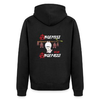 Angepisst von Angepasst Rebell Be Different Schaf - Unisex Premium Bio Zip Hoodie - Schwarz - Hinten - Nico (187cm)