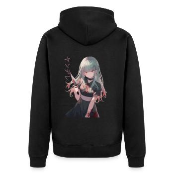 Gesugao Yandere Manga Anime Girl Character - Unisex Premium Organic Zip Hoodie - black - Back - Nico (187cm)