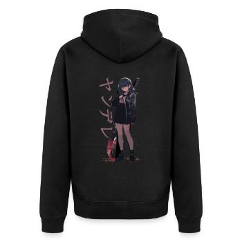 Gesugao Yandere Manga Anime Girl Character - Unisex Premium Organic Zip Hoodie - black - Back - Nico (187cm)