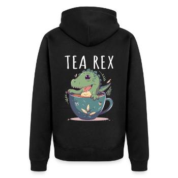 Tea Rex Sweet Dino in Teacup - Unisex Premium Organic Zip Hoodie - black - Back - Nico (187cm)