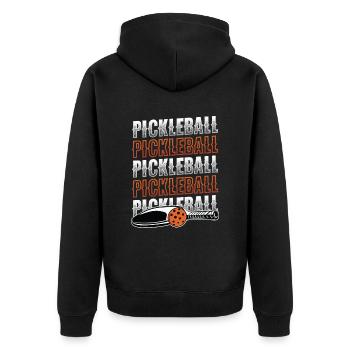 Pickleball-Liebhaber - Unisex Premium Bio Zip Hoodie - Schwarz - Hinten - Nico (187cm)