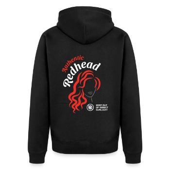 Rothaarig Authentic Redhead Rote Haare - Unisex Premium Bio Zip Hoodie - Schwarz - Hinten - Nico (187cm)