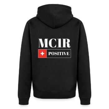 MC1R Positive Rothaarig Rote Haare - Unisex Premium Bio Zip Hoodie - Schwarz - Hinten - Nico (187cm)
