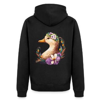 Flower Crown Duck Floral Farm Animal Pet - Unisex Premium Bio Zip Hoodie - Schwarz - Hinten - Nico (187cm)