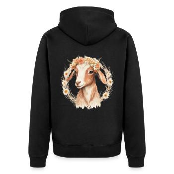 Baby Goat Flower Crown Floral Farm Animal Pet - Unisex Premium Bio Zip Hoodie - Schwarz - Hinten - Nico (187cm)