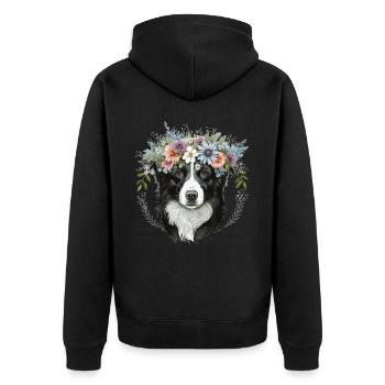 Border Collie Flower Crown Pet Dog Breed Floral Fa - Unisex Premium Organic Zip Hoodie - black - Back - Nico (187cm)