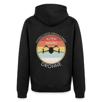 Drohne Quadrocopter Drohnenpilot - Unisex Premium Bio Zip Hoodie - Schwarz - Hinten - Nico (187cm)