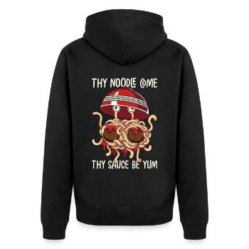 Flying Spaghetti Monster FSM - Unisex Premium Organic Zip Hoodie - black - Back - Nico (187cm)