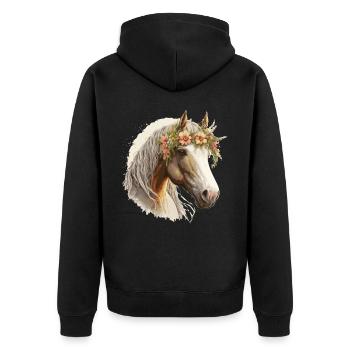 Fleur de cheval Couronne Floral Ferme Animal de compagnie Cheval Ri - Veste à capuche bio Premium Unisexe - noir - Dos - Nico (187cm)