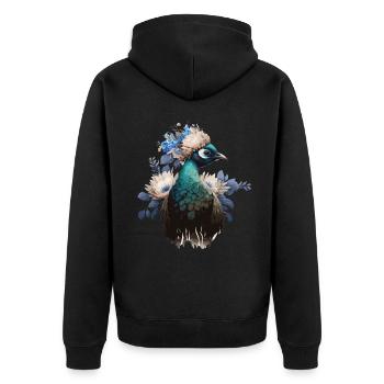 Peafowl Flower Crown Fowl Bird Poultry Floral Farm - Unisex Premium Bio Zip Hoodie - Schwarz - Hinten - Nico (187cm)