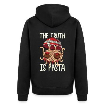 Flying Spaghetti Monster FSM Pastafarian - Unisex Premium Organic Zip Hoodie - black - Back - Nico (187cm)