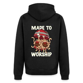 Flying Spaghetti Monster FSM Pastafarian - Unisex Premium Organic Zip Hoodie - black - Back - Nico (187cm)
