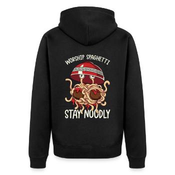 Flying Spaghetti Monster FSM - Unisex Premium Organic Zip Hoodie - black - Back - Nico (187cm)