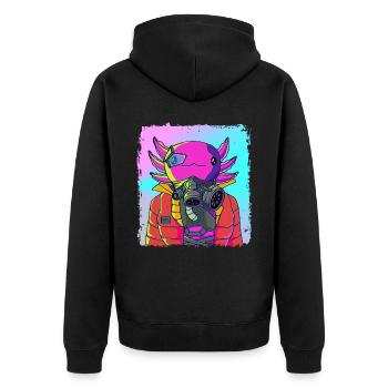 Cyber Vaporwave Aesthetics Futuristic Axolotl - Unisex Premium Organic Zip Hoodie - black - Back - Nico (187cm)