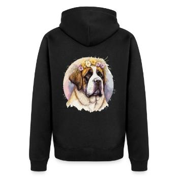 Cute St. Bernard Flower Crown Pet Dog Breed Floral - Unisex Premium Bio Zip Hoodie - Schwarz - Hinten - Nico (187cm)