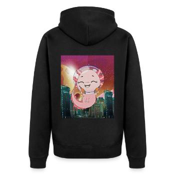 Atom-Punk Ästhetischer Vaporwave Futuristisch Axol - Unisex Premium Bio Zip Hoodie - Schwarz - Hinten - Nico (187cm)