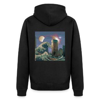Atom Punk Ästhetik Vaporwave Futuristisch - Unisex Premium Bio Zip Hoodie - Schwarz - Hinten - Nico (187cm)