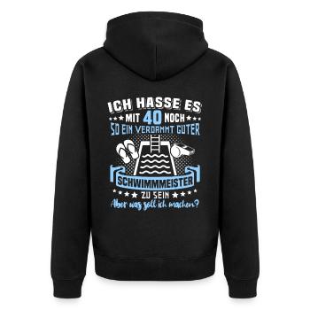 Schwimmmeister 40. Geburtstag 40 Jahre Bademeister - Unisex Premium Bio Zip Hoodie - Schwarz - Hinten - Nico (187cm)