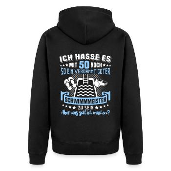 Schwimmmeister 50. Geburtstag 50 Jahre Bademeister - Unisex Premium Bio Zip Hoodie - Schwarz - Hinten - Nico (187cm)
