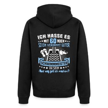 Schwimmmeister 60. Geburtstag 60 Jahre Bademeister - Unisex Premium Bio Zip Hoodie - Schwarz - Hinten - Nico (187cm)