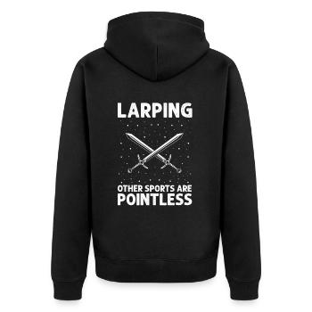 Larping Quote for Roleplaying and Larper - Unisex Premium Organic Zip Hoodie - black - Back - Nico (187cm)