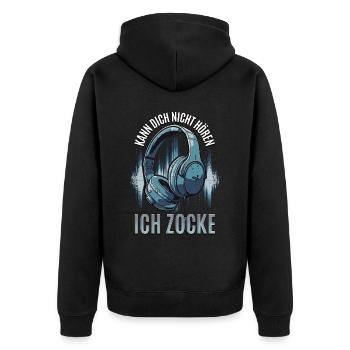 Kann Dich Nicht Hören Ich Zocke - Gaming Headset - Unisex Premium Bio Zip Hoodie - Schwarz - Hinten - Nico (187cm)