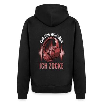 Kann Dich Nicht Hören Ich Zocke - Gaming Headset - Unisex Premium Bio Zip Hoodie - Schwarz - Hinten - Nico (187cm)