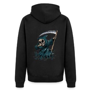 Grim Reaper Pumpkin Glowing Halloween Dabbing - Unisex Premium Organic Zip Hoodie - black - Back - Nico (187cm)