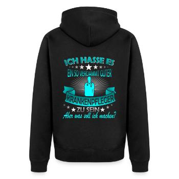 Geschenkidee für Krankenpfleger Pflegerin Pfleger - Unisex Premium Bio Zip Hoodie - Schwarz - Hinten - Nico (187cm)