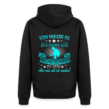 Mechatroniker / Mechatronikerin / Mechatronik - Unisex Premium Bio Zip Hoodie - Schwarz - Hinten - Nico (187cm)