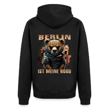Berlin Bear - Unisex Premium Organic Zip Hoodie - black - Back - Nico (187cm)