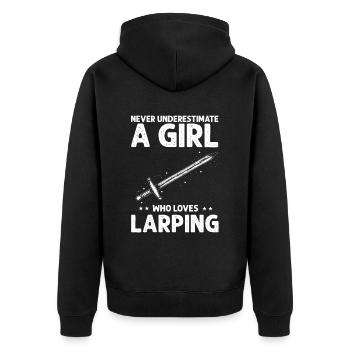 Larping Quote for Roleplaying and Larper - Unisex Premium Organic Zip Hoodie - black - Back - Nico (187cm)