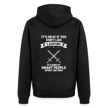 Larping Quote for Roleplaying and Larper - Unisex Premium Organic Zip Hoodie - black - Back - Nico (187cm)