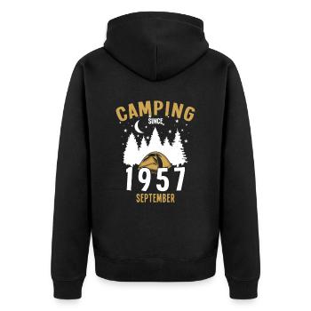 Geburtstag: Camping seit September 1957 Zelten - Unisex Premium Bio Zip Hoodie - Schwarz - Hinten - Nico (187cm)