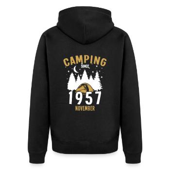 Geburtstag: Camping seit November 1957 Zelten - Unisex Premium Bio Zip Hoodie - Schwarz - Hinten - Nico (187cm)