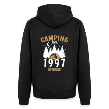 Date de naissance : Camping depuis novembre 1997 Zelten - Veste à capuche bio Premium Unisexe - noir - Dos - Nico (187cm)