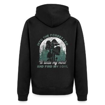 Into The Forest I Go Foraging Mushroom Hunting - Unisex Premium Bio Zip Hoodie - Schwarz - Hinten - Nico (187cm)