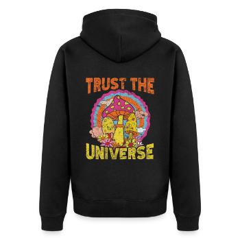 Trust The Universe Hippie Mushroom - Unisex Premium Organic Zip Hoodie - black - Back - Nico (187cm)