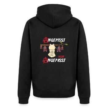 Angepisst von Angepasst Rebell Be Different Hund - Unisex Premium Bio Zip Hoodie - Schwarz - Hinten - Nico (187cm)