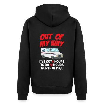 Lieferfahrer -Outfit -Witz -Lieferwagen Design - Unisex Premium Bio Zip Hoodie - Schwarz - Hinten - Nico (187cm)
